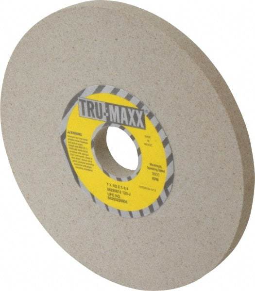 Tru-Maxx - 7" Diam x 1-1/4" Hole x 1/2" Thick, J Hardness, 120 Grit Surface Grinding Wheel - Aluminum Oxide, Type 1, Fine Grade, 3,600 Max RPM, Vitrified Bond, No Recess - Exact Industrial Supply