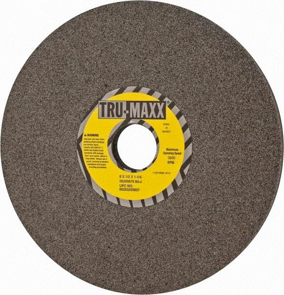 Tru-Maxx - 8" Diam x 1-1/4" Hole x 1/2" Thick, J Hardness, 60 Grit Surface Grinding Wheel - Aluminum Oxide, Type 1, Medium Grade, 3,600 Max RPM, Vitrified Bond, No Recess - Exact Industrial Supply