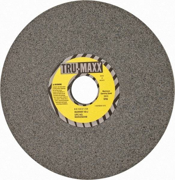 Tru-Maxx - 8" Diam x 1-1/4" Hole x 1/4" Thick, J Hardness, 60 Grit Surface Grinding Wheel - Aluminum Oxide, Type 1, Medium Grade, 3,600 Max RPM, Vitrified Bond, No Recess - Exact Industrial Supply