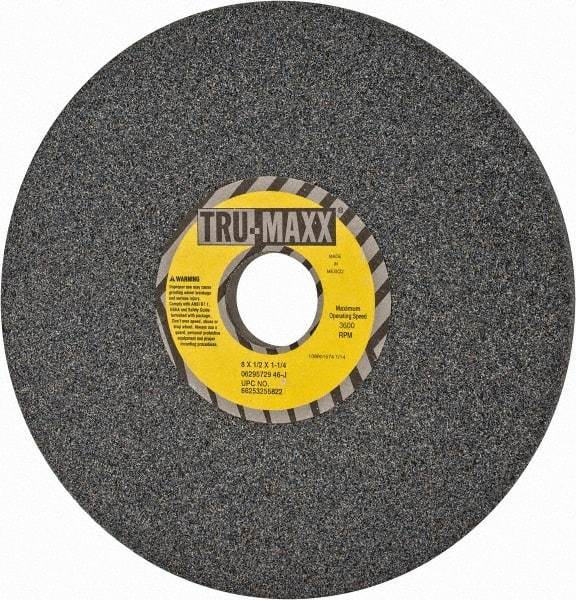 Tru-Maxx - 8" Diam x 1-1/4" Hole x 1/2" Thick, J Hardness, 46 Grit Surface Grinding Wheel - Aluminum Oxide, Type 1, Coarse Grade, 3,600 Max RPM, Vitrified Bond, No Recess - Exact Industrial Supply