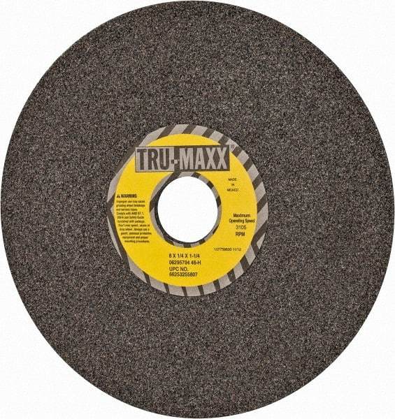 Tru-Maxx - 8" Diam x 1-1/4" Hole x 1/4" Thick, H Hardness, 46 Grit Surface Grinding Wheel - Aluminum Oxide, Type 1, Coarse Grade, 3,105 Max RPM, Vitrified Bond, No Recess - Exact Industrial Supply