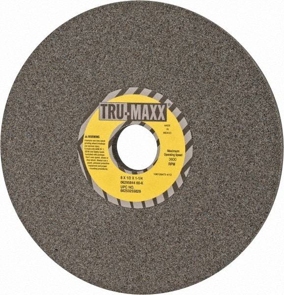 Tru-Maxx - 8" Diam x 1-1/4" Hole x 1/2" Thick, K Hardness, 60 Grit Surface Grinding Wheel - Aluminum Oxide, Type 1, Medium Grade, 3,600 Max RPM, Vitrified Bond, No Recess - Exact Industrial Supply