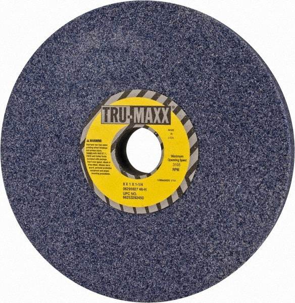 Tru-Maxx - 8" Diam x 1-1/4" Hole x 1" Thick, H Hardness, 46 Grit Surface Grinding Wheel - Aluminum Oxide, Type 1, Coarse Grade, 3,105 Max RPM, Vitrified Bond, No Recess - Exact Industrial Supply