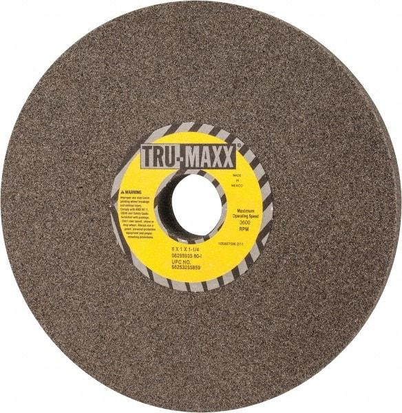 Tru-Maxx - 8" Diam x 1-1/4" Hole x 1" Thick, I Hardness, 60 Grit Surface Grinding Wheel - Aluminum Oxide, Type 1, Medium Grade, 3,600 Max RPM, Vitrified Bond, No Recess - Exact Industrial Supply