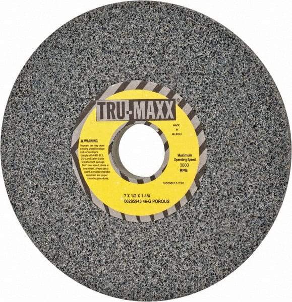 Tru-Maxx - 7" Diam x 1-1/4" Hole x 1/2" Thick, G Hardness, 46 Grit Surface Grinding Wheel - Aluminum Oxide, Type 1, Coarse Grade, 3,600 Max RPM, Vitrified Bond, No Recess - Exact Industrial Supply