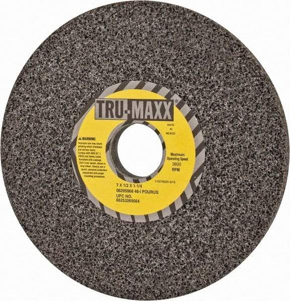 Tru-Maxx - 7" Diam x 1-1/4" Hole x 1/2" Thick, I Hardness, 46 Grit Surface Grinding Wheel - Aluminum Oxide, Type 1, Coarse Grade, 3,600 Max RPM, Vitrified Bond, No Recess - Exact Industrial Supply