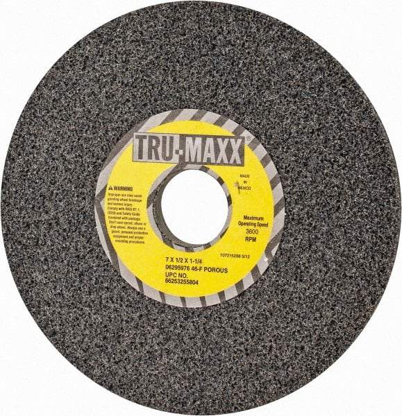 Tru-Maxx - 7" Diam x 1-1/4" Hole x 1/2" Thick, F Hardness, 46 Grit Surface Grinding Wheel - Aluminum Oxide, Type 1, Coarse Grade, 3,600 Max RPM, Vitrified Bond, No Recess - Exact Industrial Supply