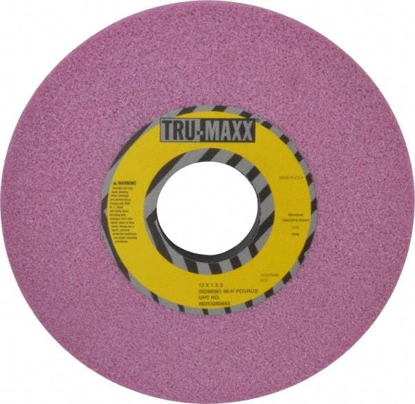Tru-Maxx - 12" Diam x 3" Hole x 1" Thick, H Hardness, 46 Grit Surface Grinding Wheel - Aluminum Oxide, Type 1, Coarse Grade, 2,705 Max RPM, Vitrified Bond, No Recess - Exact Industrial Supply