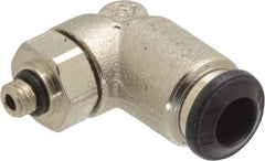 Alpha Technologies - 6mm Outside Diam, M5 Metric, Nickel Plated Brass Push-to-Connect Tube Male Swivel Elbow - 250 Max psi, Tube to Metric Thread Connection, Buna O-Ring - Exact Industrial Supply