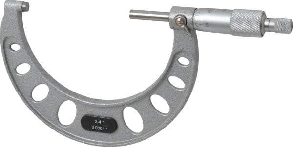 Value Collection - 3 to 4" Range, 0.0001" Graduation, Mechanical Outside Micrometer - Ratchet Stop Thimble, Accurate to 0.0001" - Exact Industrial Supply