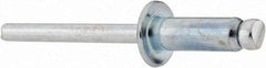 RivetKing - Size 88 Dome Head Steel Open End Blind Rivet - Steel Mandrel, 0.376" to 1/2" Grip, 1/2" Head Diam, 0.257" to 0.261" Hole Diam, 3/4" Length Under Head, 1/4" Body Diam - Exact Industrial Supply