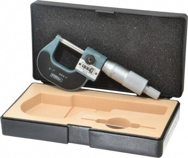 Fowler - 0 to 1" Range, 0.0001" Graduation, Mechanical Outside Micrometer - Ratchet Stop Thimble, Accurate to 0.0001", Digital Counter - Exact Industrial Supply