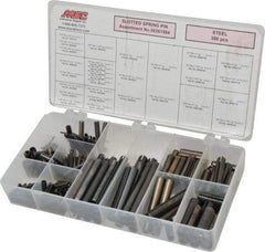 Made in USA - 300 Piece, 1/16 to 3/8" Pin Diam, Spring Pin Assortment - Steel - Exact Industrial Supply