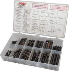 Made in USA - 500 Piece, 1/16 to 7/16" Pin Diam, Spring Pin Assortment - Steel - Exact Industrial Supply