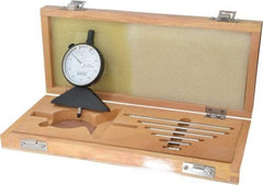 Value Collection - 0 to 10 Inch Range, Steel, White Dial Depth Gage - 0.001 Inch Graduation, 0.001 Inch Accuracy, 1/2 Inch Travel, 3-1/8 Inch Base Measuring Length - Exact Industrial Supply