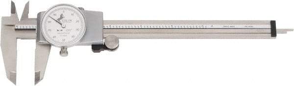 TESA Brown & Sharpe - 0" to 6" Range, 0.001" Graduation, 0.1" per Revolution, Dial Caliper - White Face, 40mm Jaw Length - Exact Industrial Supply