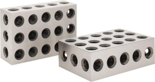 Value Collection - 0.0003 Squareness Per Inch, Hardened Steel, 2-4-6 Block with 23 Hole Setup Block - 0.0001 to 0.0007 Inch Overall Tolerance, 5/8-11 Inch Tapped Hole Size, 56-60 HRC Hardness, Sold As Matched Pair - Exact Industrial Supply