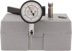 Mitutoyo - 9 Piece, 0" to 0.06" Measuring Range, 40mm Dial Diam, 0-15-0 Dial Reading, White Dial Test Indicator Kit - 0.0005" Accuracy, 0.78" Contact Point Length, 0.039, 0.079 & 0.118" Ball Diam, 0.0005" Dial Graduation - Exact Industrial Supply