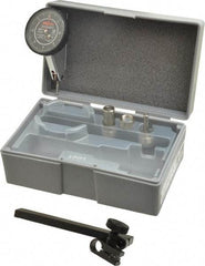 Mitutoyo - 9 Piece, 0" to 0.016" Measuring Range, 40mm Dial Diam, 0-4-0 Dial Reading, Black Dial Test Indicator Kit - 0.0002" Accuracy, 0.59" Contact Point Length, 0.039, 0.079 & 0.118" Ball Diam, 0.0001" Dial Graduation - Exact Industrial Supply