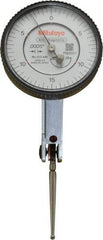 Mitutoyo - 0.06 Inch Range, 0.0005 Inch Dial Graduation, Horizontal Dial Test Indicator - 1.5748 Inch White Dial, 0-15-0 Dial Reading, Accurate to 0.0005 Inch - Exact Industrial Supply