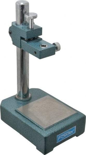 Fowler - Steel, Rectangular Base, Comparator Gage Stand - 8-1/2" High, 6" Base Length x 4" Base Width x 1-1/2" Base Height, Includes Holder - Exact Industrial Supply