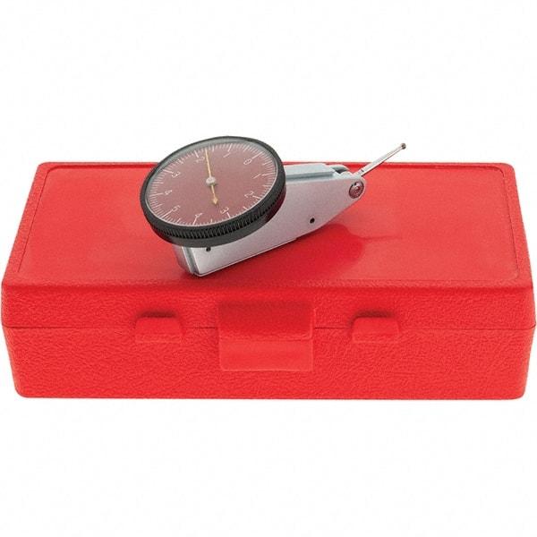 Starrett - 0.01 Inch Range, 0.0001 Inch Dial Graduation, Horizontal Dial Test Indicator - 1-3/8 Inch Red Dial, 0-5-0 Dial Reading, Includes NIST Traceability Certification - Exact Industrial Supply
