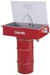 Graymills - Drum Mount Solvent-Based Parts Washer - 10 Gal Max Operating Capacity, Steel Tank, 65" High x 32" Long x 18" Wide, 115 Input Volts - Exact Industrial Supply