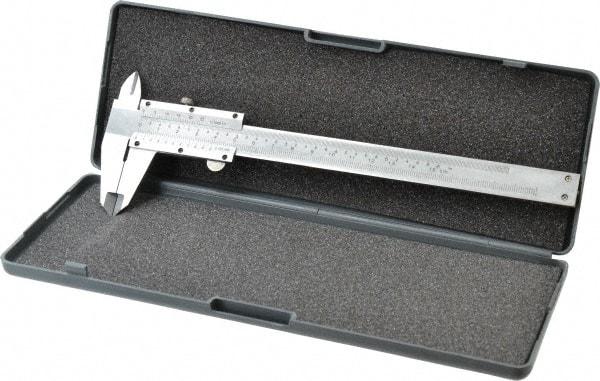 Value Collection - 0 to 6" Carbon Steel Vernier Caliper - 0.05mm Graduation, 1.5748" Jaw Depth, 0.0012" Accuracy, Includes Depth, Inside Diameter, Outside Diameter, Step - Exact Industrial Supply