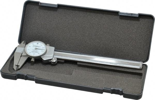 Fowler - 0" to 6" Range, 0.001" Graduation, 0.1" per Revolution, Dial Caliper - White Face, 1.6" Jaw Length - Exact Industrial Supply