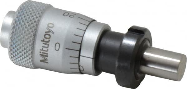 Mitutoyo - 1/4 Inch, 0.59 Inch Thimble, 6.35mm Diameter x 0.3543 Inch Long Spindle, Mechanical Micrometer Head - Exact Industrial Supply