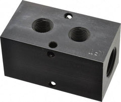 Made in USA - 1/2" Inlet, 1/4" Outlet Manifold - 2-3/4" Long x 1-1/2" Wide x 1-1/2" High, 0.2" Mount Hole, 2 Inlet Ports, 2 Outlet Ports - Exact Industrial Supply