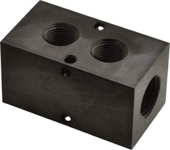 Made in USA - 1/2" Inlet, 3/8" Outlet Manifold - 2-3/4" Long x 1-1/2" Wide x 1-1/2" High, 0.2" Mount Hole, 2 Inlet Ports, 2 Outlet Ports - Exact Industrial Supply