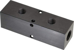 Made in USA - 1/4" Inlet, 1/8" Outlet Manifold - 3-1/4" Long x 1" Wide x 1" High, 0.17" Mount Hole, 2 Inlet Ports, 2 Outlet Ports - Exact Industrial Supply