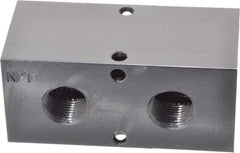 Made in USA - 1/2" Inlet, 3/8" Outlet Manifold - 3-1/4" Long x 1-1/2" Wide x 1-1/2" High, 0.2" Mount Hole, 2 Inlet Ports, 2 Outlet Ports - Exact Industrial Supply