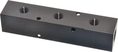 Made in USA - 1/4" Inlet, 1/8" Outlet Manifold - 4-3/4" Long x 1" Wide x 1" High, 0.17" Mount Hole, 2 Inlet Ports, 3 Outlet Ports - Exact Industrial Supply