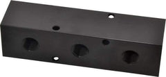 Made in USA - 3/8" Inlet, 1/4" Outlet Manifold - 4-3/4" Long x 1-1/4" Wide x 1-1/4" High, 0.2" Mount Hole, 2 Inlet Ports, 3 Outlet Ports - Exact Industrial Supply