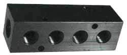 Made in USA - 1/4" Inlet, 1/8" Outlet Manifold - 3-1/4" Long x 1" Wide x 1" High, 0.17" Mount Hole, 2 Inlet Ports, 2 Outlet Ports - Exact Industrial Supply