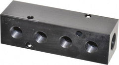 Made in USA - 1/4" Inlet, 1/8" Outlet Manifold - 3-1/4" Long x 1" Wide x 1" High, 0.17" Mount Hole, 2 Inlet Ports, 4 Outlet Ports - Exact Industrial Supply