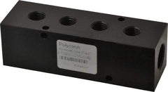 Made in USA - 1/2" Inlet, 1/4" Outlet Manifold - 4-3/4" Long x 1-1/2" Wide x 1-1/2" High, 0.2" Mount Hole, 2 Inlet Ports, 4 Outlet Ports - Exact Industrial Supply