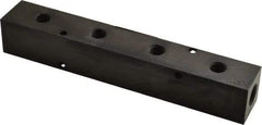 Made in USA - 1/4" Inlet, 1/8" Outlet Manifold - 6-1/4" Long x 1" Wide x 1" High, 0.17" Mount Hole, 2 Inlet Ports, 4 Outlet Ports - Exact Industrial Supply