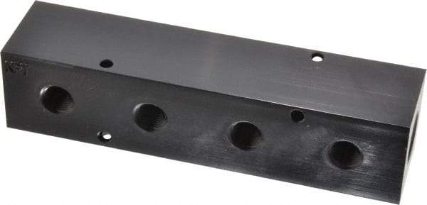 Made in USA - 1/2" Inlet, 1/4" Outlet Manifold - 6-1/4" Long x 1-1/2" Wide x 1-1/2" High, 0.2" Mount Hole, 2 Inlet Ports, 4 Outlet Ports - Exact Industrial Supply