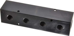 Made in USA - 1/2" Inlet, 1/4" Outlet Manifold - 6-1/4" Long x 1-1/2" Wide x 1-1/2" High, 0.2" Mount Hole, 2 Inlet Ports, 4 Outlet Ports - Exact Industrial Supply