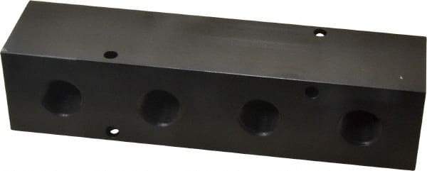 Made in USA - 1/2" Inlet, 3/8" Outlet Manifold - 6-1/4" Long x 1-1/2" Wide x 1-1/2" High, 0.2" Mount Hole, 2 Inlet Ports, 4 Outlet Ports - Exact Industrial Supply