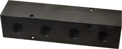 Made in USA - 1/2" Inlet, 3/8" Outlet Manifold - 6-1/4" Long x 1-1/2" Wide x 1-1/2" High, 0.2" Mount Hole, 2 Inlet Ports, 4 Outlet Ports - Exact Industrial Supply