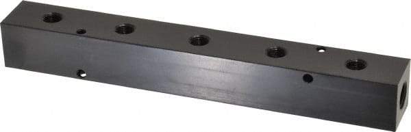Made in USA - 1/4" Inlet, 1/8" Outlet Manifold - 7-1/2" Long x 1" Wide x 1" High, 0.17" Mount Hole, 2 Inlet Ports, 5 Outlet Ports - Exact Industrial Supply