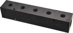 Made in USA - 1/2" Inlet, 1/4" Outlet Manifold - 7-3/4" Long x 1-1/2" Wide x 1-1/2" High, 0.2" Mount Hole, 2 Inlet Ports, 5 Outlet Ports - Exact Industrial Supply