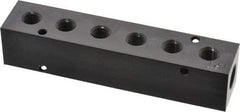 Made in USA - 1/4" Inlet, 1/8" Outlet Manifold - 4-3/4" Long x 1" Wide x 1" High, 0.17" Mount Hole, 2 Inlet Ports, 6 Outlet Ports - Exact Industrial Supply