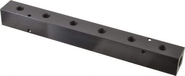 Made in USA - 1/4" Inlet, 1/8" Outlet Manifold - 9-1/4" Long x 1" Wide x 1" High, 0.17" Mount Hole, 2 Inlet Ports, 6 Outlet Ports - Exact Industrial Supply