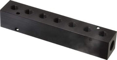Made in USA - 1/4" Inlet, 1/8" Outlet Manifold - 5-1/2" Long x 1" Wide x 1" High, 0.17" Mount Hole, 2 Inlet Ports, 7 Outlet Ports - Exact Industrial Supply