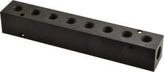 Made in USA - 1/4" Inlet, 1/8" Outlet Manifold - 6-1/4" Long x 1" Wide x 1" High, 0.17" Mount Hole, 2 Inlet Ports, 8 Outlet Ports - Exact Industrial Supply